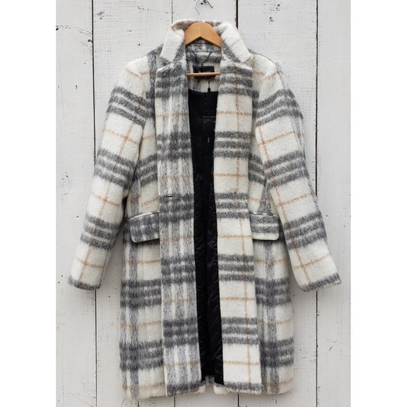 BCBG Maxazria Ivory Grey Plaid Coat Peacoat W Pockets Button Closure Sz XS NEW - Picture 7 of 9